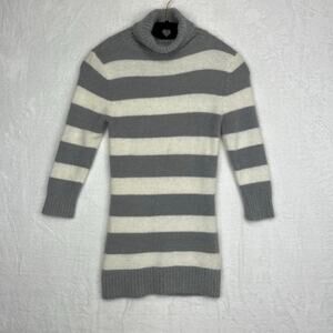 Bebe O Angora Blend Sweater Turtleneck Gray White Striped 3/4 Sleeve S VTG Y2K